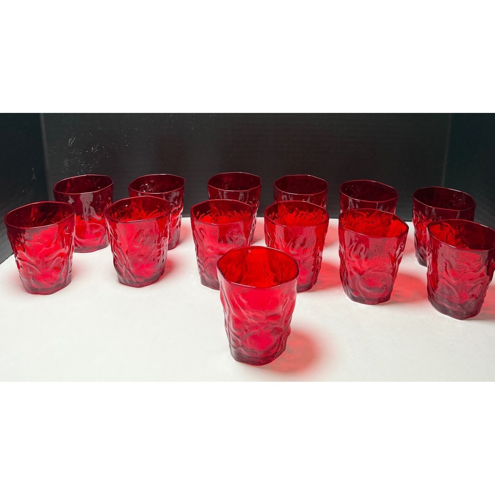 13 VT Morgantown Seneca Driftwood Ruby Red Glass 6oz Flat Tumblers MCM Barware
